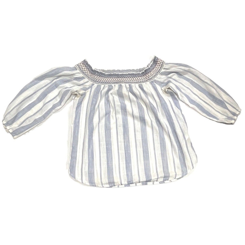 Abercrombie & Fitch Womens Blue White Striped Smocked Off Shoulder Blouse Small